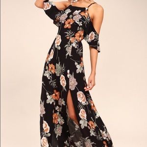 Black Floral Print Off-the-Shoulder Maxi Dress
